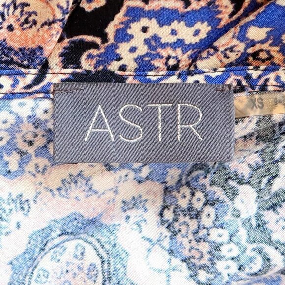 ASTR Blue Black Print Cold Shoulder Handkerchief Shift Mini Dress Tunic Coverup - Picture 10 of 13